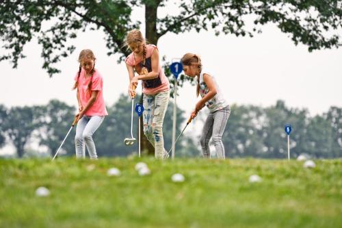 a group of children playing golf in a field at Landgoed De Holtweijde in Lattrop