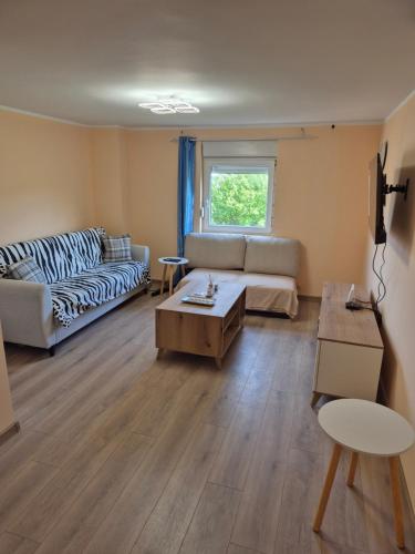 a living room with a couch and a table at Apartman Jelena in Surčin