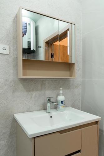 a bathroom with a sink and a mirror at Sapphire Residence in Khujand