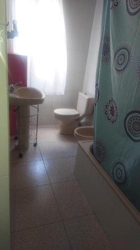 a bathroom with a shower and a toilet and a sink at Rooms Melide in Melide