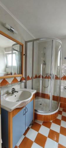a bathroom with a shower and a sink at VILLA AURORA YourCroatiaHoliday in Savudrija
