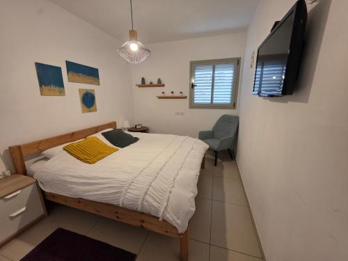 a bedroom with a bed and a tv on a wall at Tavor view נוף תבור in Daverat