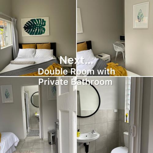 a bedroom with a double room with a private bathroom at Lani Accommodation in Pretoria