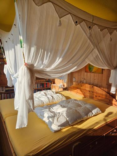 a bedroom with a bed with a canopy at Morgensonne in Lahr