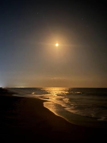 a beach at night with the moon in the sky at Ocean 4 - Blissway in Indian Harbour Beach