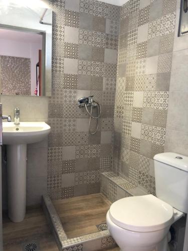 a bathroom with a toilet and a sink at Armonia Guest House in Skiathos