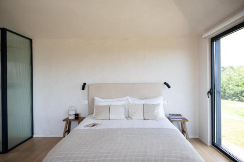ein Schlafzimmer mit einem Bett und einem großen Fenster in der Unterkunft Casa Otea in Avila