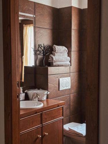 a bathroom with a sink and a mirror at Le Mirasol Appart-hôtel in Enveitg