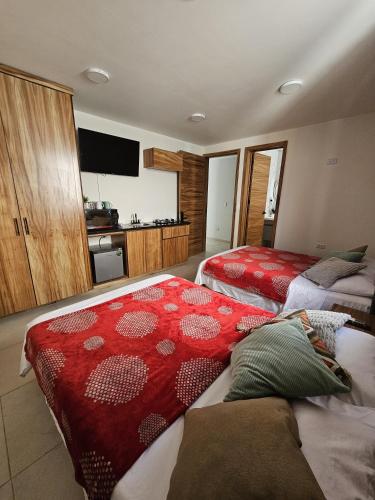 ein Hotelzimmer mit zwei Betten und einem Fernseher in der Unterkunft Hotel Azalea Rooftop in Aguascalientes