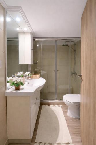 a bathroom with a sink and a toilet at Rhodes Nest in Ixia