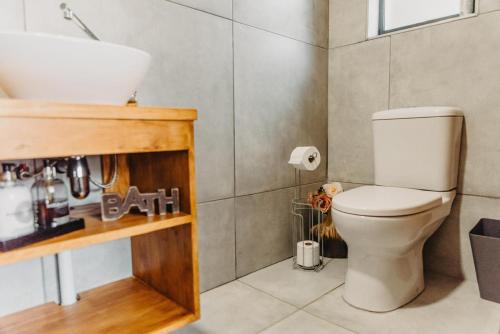 a bathroom with a toilet and a sink at Adriaan Place in Bethlehem