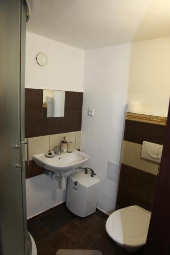 a small bathroom with a toilet and a sink at Jurta Les Park in Vřesovice