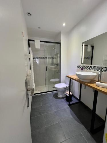 a bathroom with a sink and a toilet at Logement Poséidon in Boulogne-sur-Mer