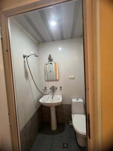 a small bathroom with a sink and a toilet at Hotel Roba in Ureki