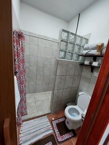 a bathroom with a shower and a toilet at Coral Lagoon in Puerto Viejo