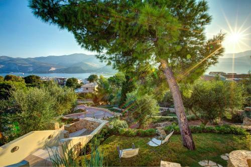a view of a garden with a tree at Ionian Vista Villas in Argostoli