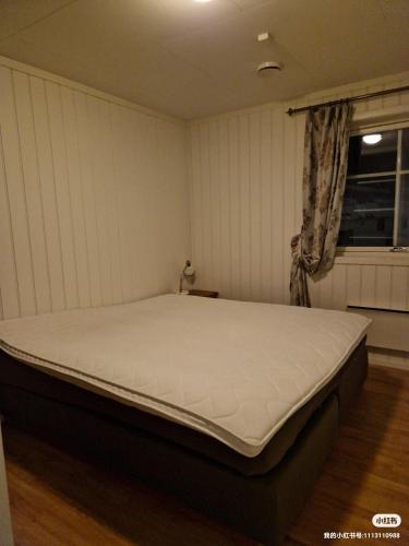 a bedroom with a bed in a room with a window at Trysil sentrum apartment in Trysil