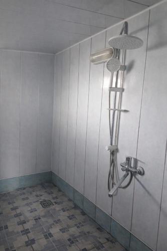 a shower in a bathroom with a shower head at Sheki Ev Guest House in Sheki