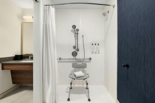 a shower with a chair in a bathroom at Fairfield Inn & Suites Indianapolis Airport in Indianapolis