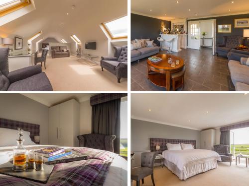 eine Collage aus vier Bildern eines Hotelzimmers in der Unterkunft Garleton Lodge in Haddington