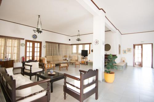 a large living room with a couch and a table at Hotel Melikari in Skiros