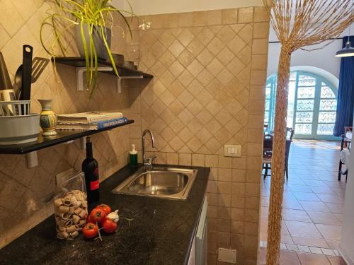 a kitchen with a sink and a counter top at Villa Paradiso - spectacular sea view over volcanoes in Piano Conte
