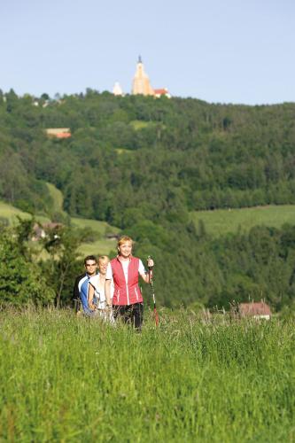 a group of people walking up a grassy hill at RETTER Bio-Natur-Resort in Pöllauberg