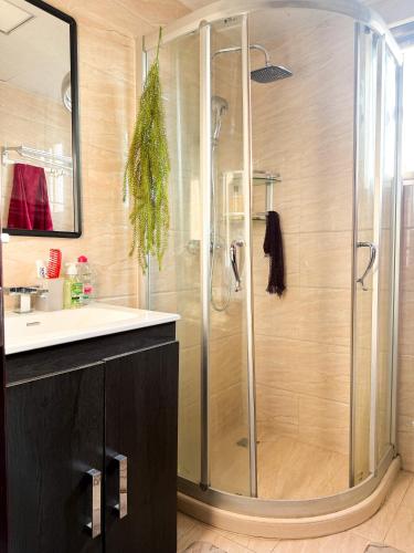 a bathroom with a shower and a sink at Résidence Uria in Libreville