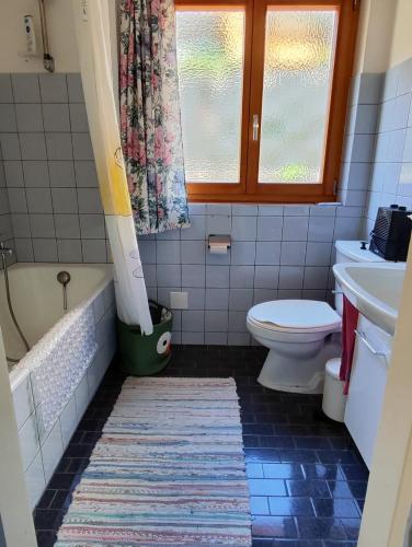 a bathroom with a tub and a toilet and a sink at Casa Laetitia in Acquarossa