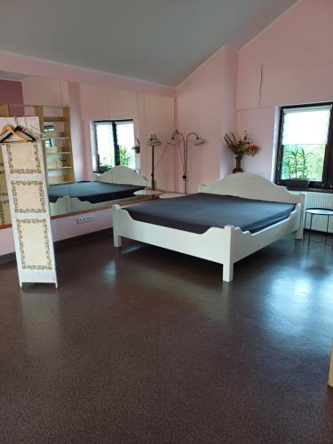 a large room with two beds in it at ivlo in Pszczyna