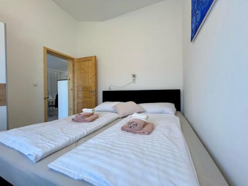 two beds sitting next to each other in a room at Apartmani Drago in Vir