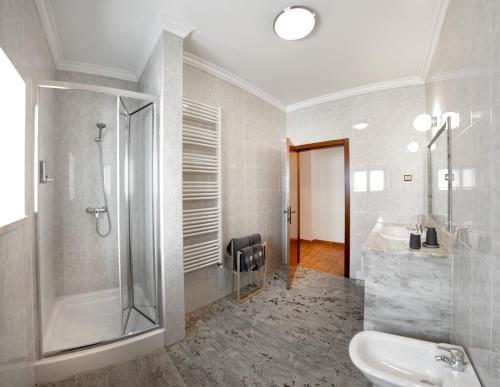 a bathroom with a shower and a sink at Quinta da Palhota in Vila de Rei