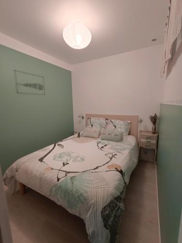 a bedroom with a bed and a light at le Pressoir Doretz in Arthon-en-Retz