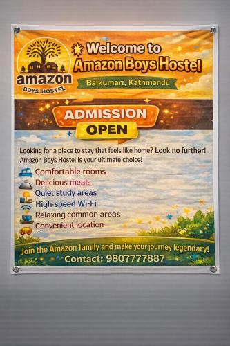 a sign for an amazon boys hospital with a picture at Amazon Boys Hostel in Kathmandu