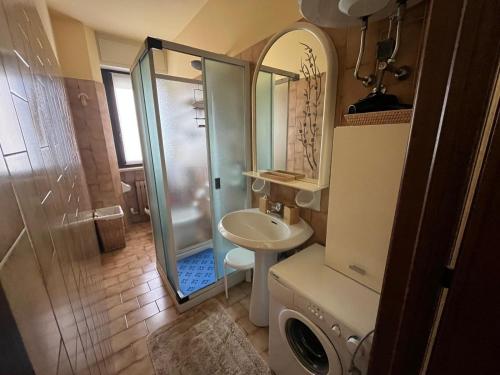 a small bathroom with a shower and a sink at La Chimera in Robilante