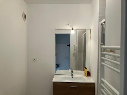 a bathroom with a sink and a mirror at Le 20 Joliot-Studio moderne in Mions