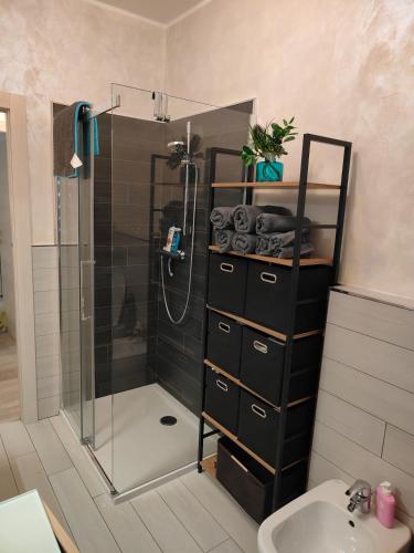 a bathroom with a shower and a sink at Dimora di Teglio in Teglio