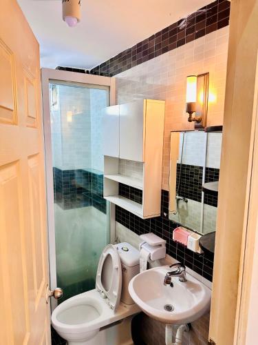 a bathroom with a toilet and a sink at Da Nang Sleepbox & Dorm in Danang