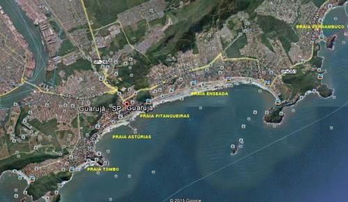 a map of the shoreline of a lake at Apartamento Pitangueiras - Guaruja in Guarujá