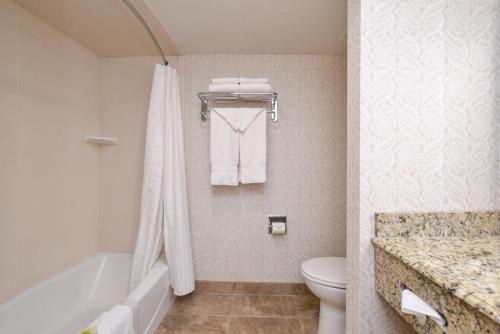a bathroom with a tub and a toilet and a sink at Abbey Inn Cedar City in Cedar City
