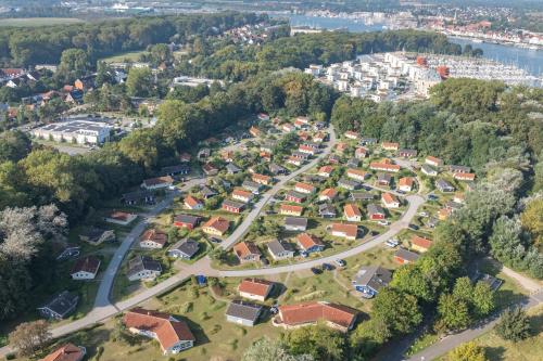 an aerial view of a suburb with houses at Strandhaus Freibeuterweg 24 in Priwall