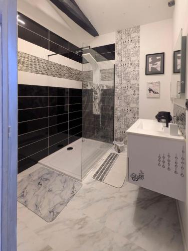 a bathroom with a shower and a sink at chambre chez hote familiale 2, 4, 5,6 in Mareuil-sur-Lay