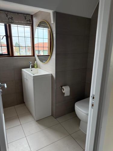 a bathroom with a toilet and a sink and a mirror at The Horse and Farrier Carlisle in Carlisle