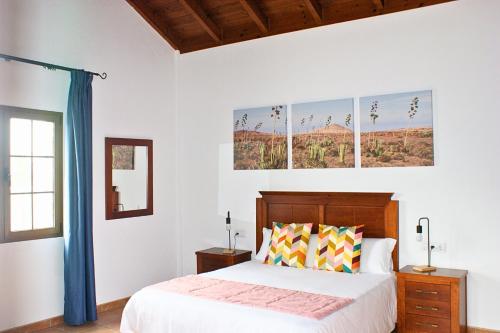 a bedroom with a bed and a window at Villas & Apartamentos Tao Mazo in Lajares