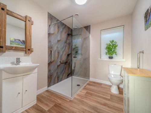 a bathroom with a shower and a toilet and a sink at 2 Bed in Bonnybridge oc-95833 in Bonnybridge