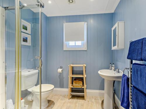a blue bathroom with a toilet and a sink at 1 Bed in Maybole oc-93562 in Maybole
