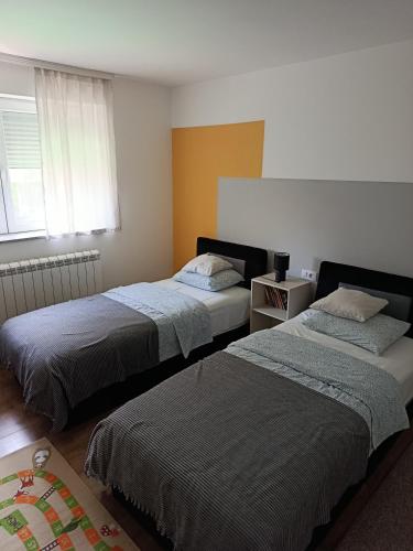 a bedroom with two beds and a window at Mitrovića kuća in Arandelovac