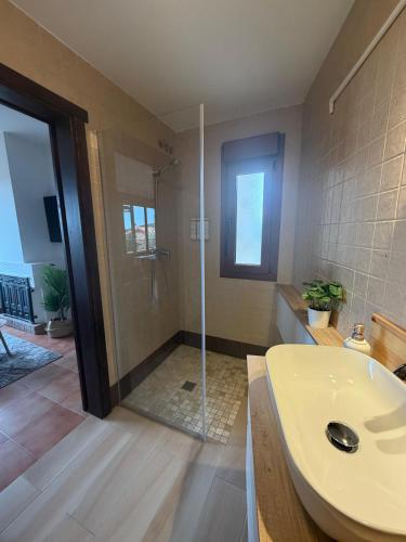 a bathroom with a shower and a sink at Atempo Berzosa Arce in Berzosa del Lozoya
