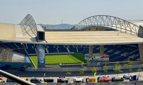 a view of a soccer stadium with a bridge at Antas Balcony Studio by LuxiStay in Porto