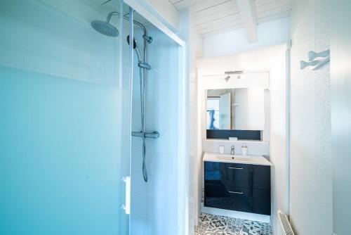 a bathroom with a shower and a sink at Maison Duplex Collection, in Limoges